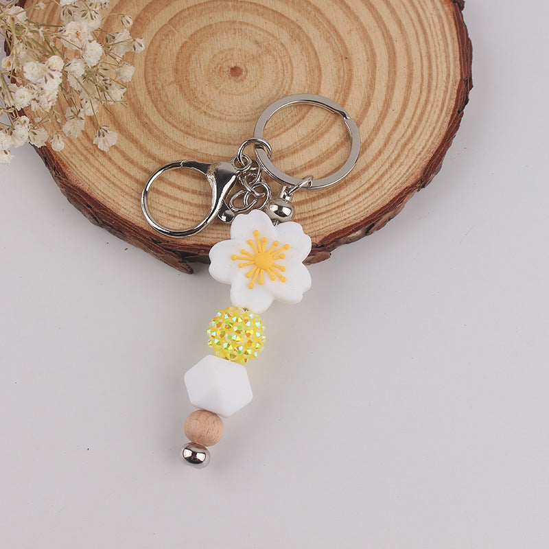 Wholesale Begonia Daisy Flower Beaded Tassel Keychain